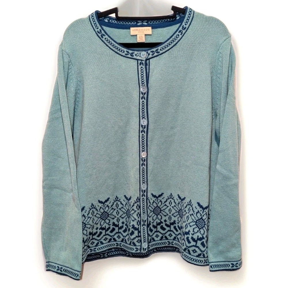 Fair‎ Isle Coastal Cottagecore Knit Cardigan Vintage Appleseed's Petite XL
